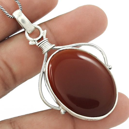 Natural Carnelian Gemstone Pendant 925 Sterling Silver Christmas Gift Jewelry I5