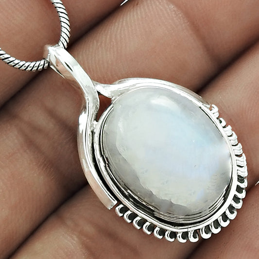 Christmas Gift Rainbow Moonstone 925 Sterling Silver Pendant I5