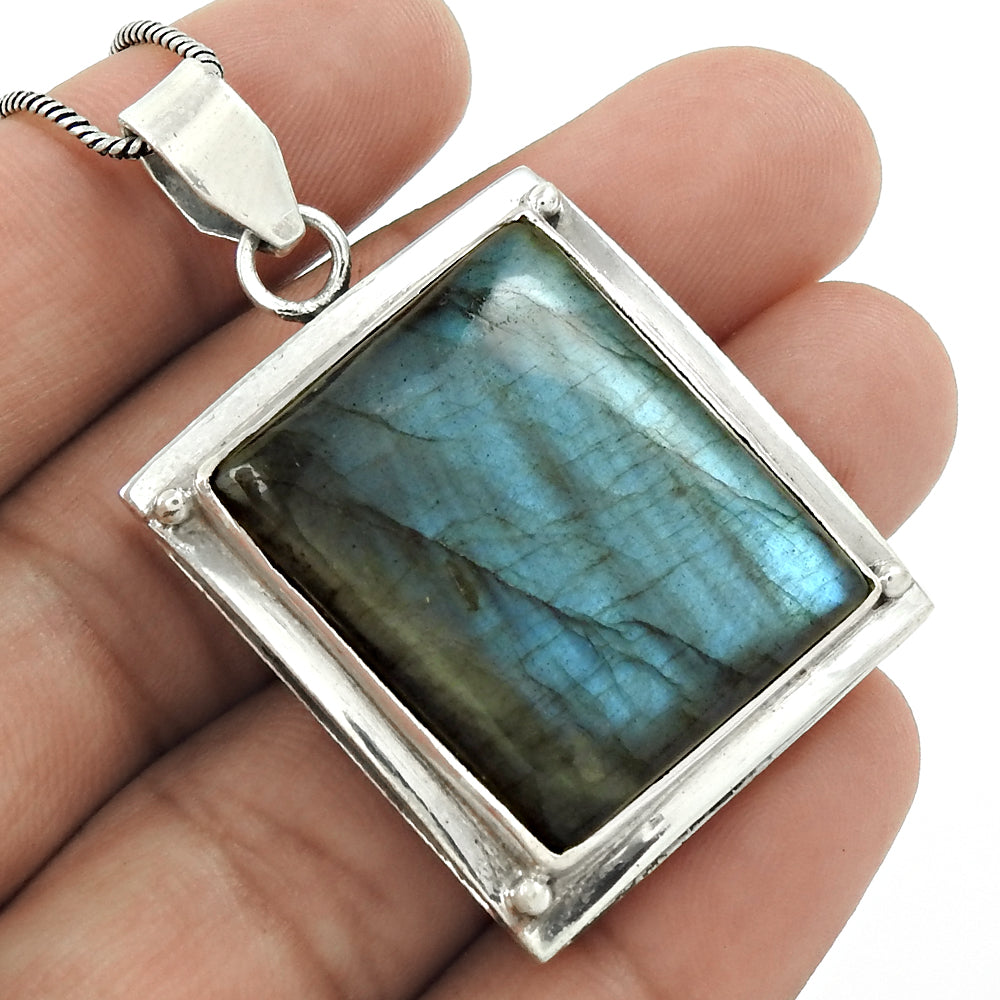 Natural Labradorite Gemstone 925 Sterling Silver Pendant Vintage For Girls X5