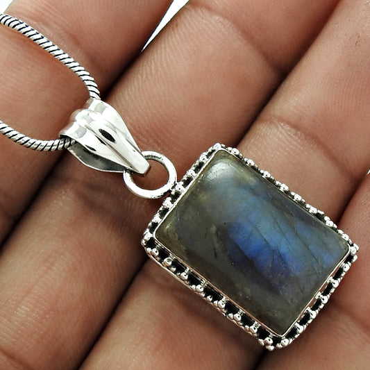 Christmas Gift Labradorite Gemstone Pendant 925 Sterling Silver Jewelry J5