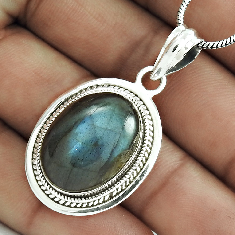 Natural Labradorite Gemstone Pendant 925 Sterling Silver Christmas Gift J5