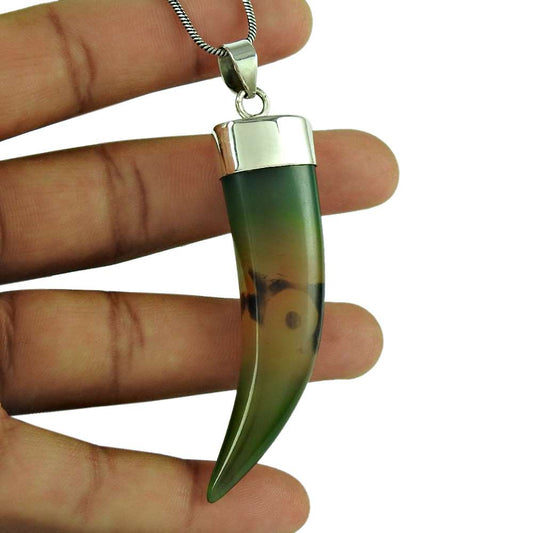 Natural Onyx Gemstone Jewelry 925 Sterling Silver Pendant Tribal For Women C39