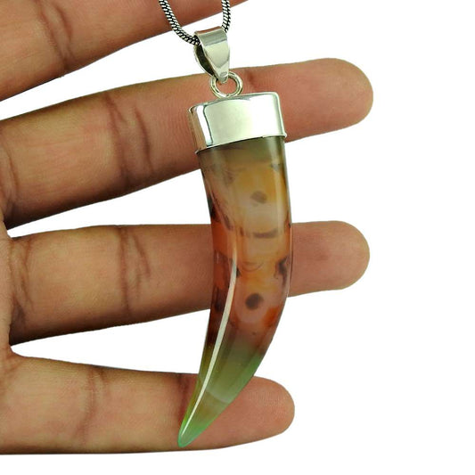 Wedding Gift For Her 925 Silver Natural Onyx Gemstone Pendant Tribal V14