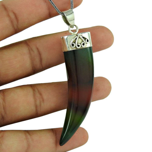 Halloween Gift Natural Onyx Gemstone Pendant 925 Sterling Silver A8