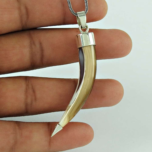 Natural Shell Gemstone Pendant Ethnic 925 Sterling Silver Jewelry For Women B26