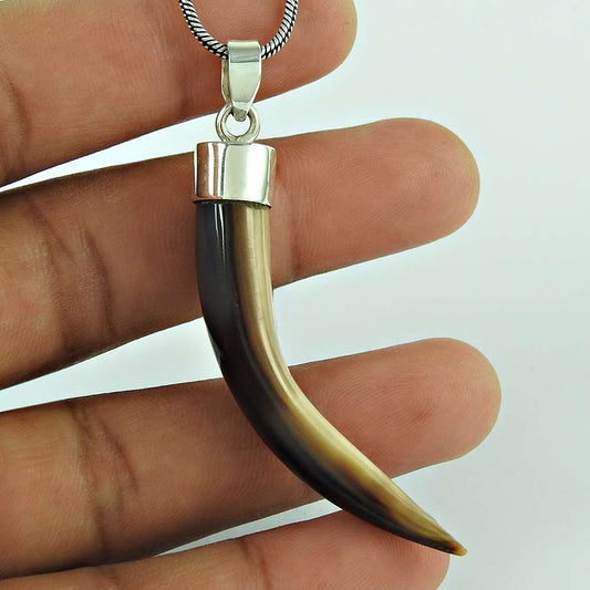 Natural Shell Gemstone Pendant Bohemian 925 Sterling Silver For Girls A29