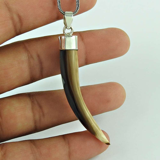 Birthday Gift For Her Natural Shell Gemstone Pendant Tribal 925 Silver A26
