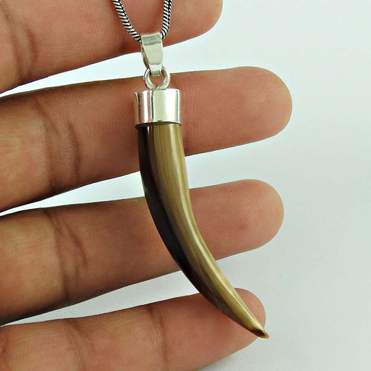 Natural Shell Gemstone Pendant Handmade 925 Sterling Silver Indian Jewelry W14