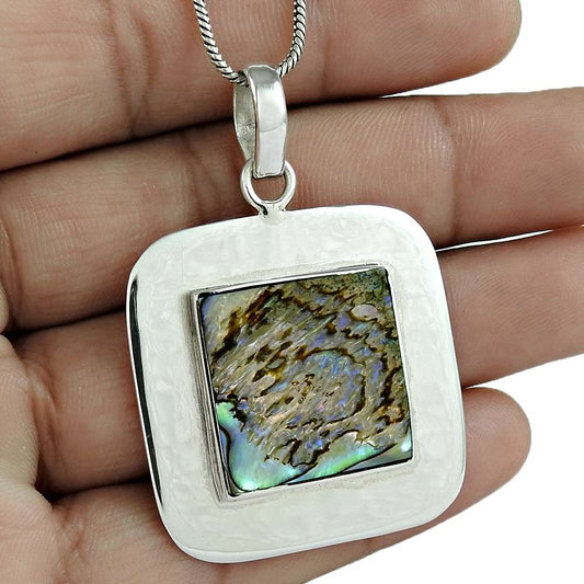 Halloween Gift Natural Abalone Shell Gemstone Pendant 925 Sterling Silver C20