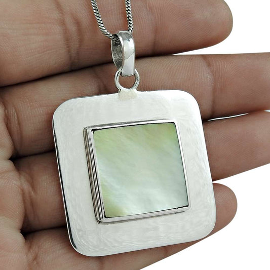 Natural Mother Of Pearl Gemstone 925 Silver Pendant Bohemian For Women T4