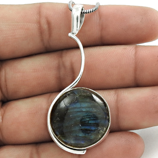 Christmas Gift Natural Labradorite Pendant Bohemian 925 Sterling Silver O5