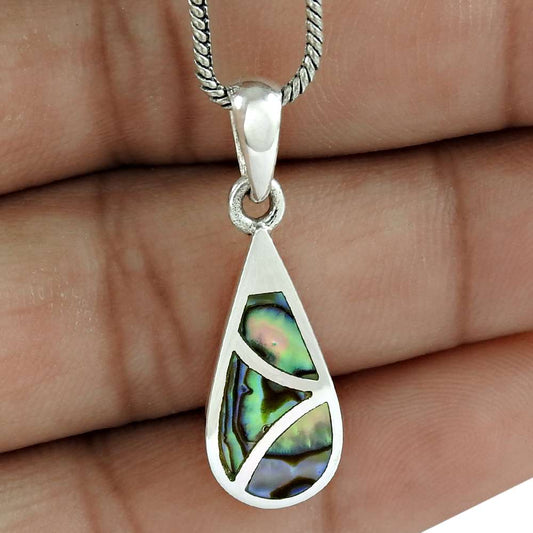 Wedding Gift For Her 925 Silver Natural Abalone Shell Pendant Ethnic A40