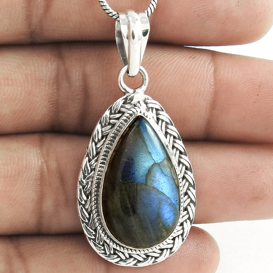 Christmas Gift Natural Labradorite Gemstone Pendant 925 Sterling Silver N5