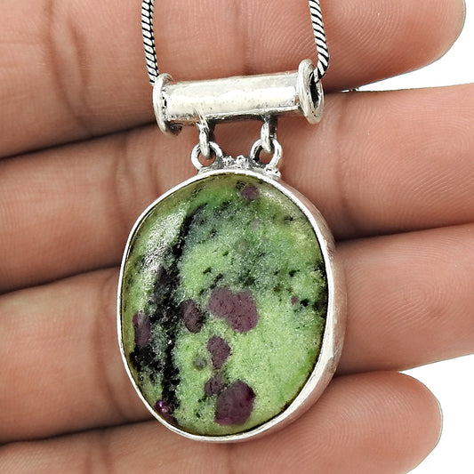 Christmas Gift Natural Ruby Zoisite Gemstone Pendant 925 Silver A8