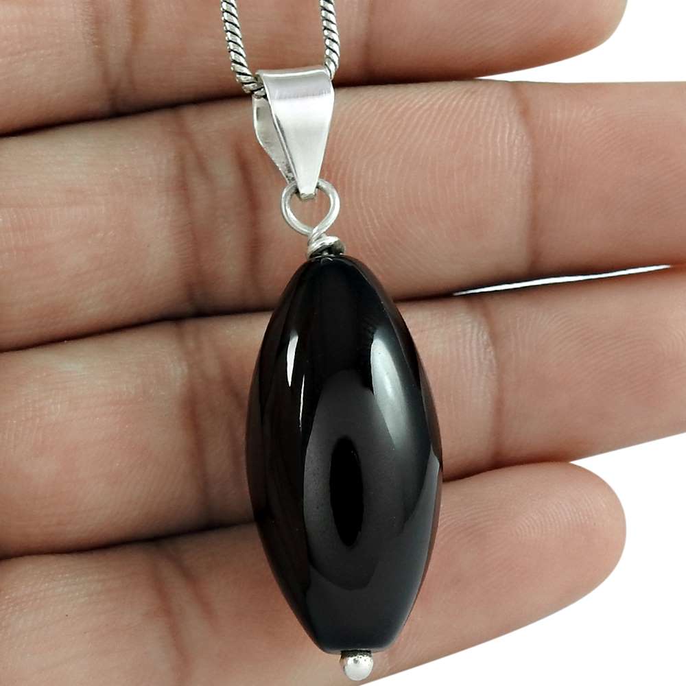 Halloween Gift Jewelry Pendant 925 Sterling Silver Natural Onyx Gemstone I8