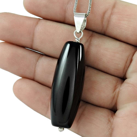 Natural Onyx Gemstone Jewelry 925 Sterling Silver Pendant Ethnic For Girls O9