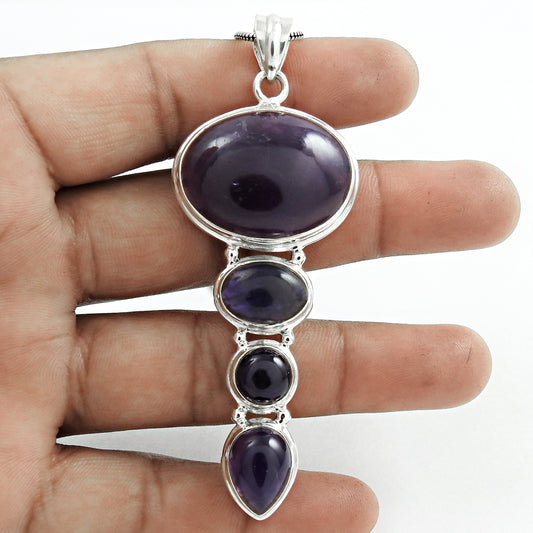 Natural Amethyst Gemstone Pendant Ethnic 925 Sterling Silver For Girls X3