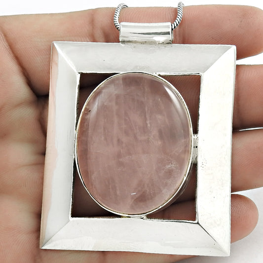 Christmas Gift 925 Silver Natural Rose Quartz Gemstone Pendant Tribal Z5