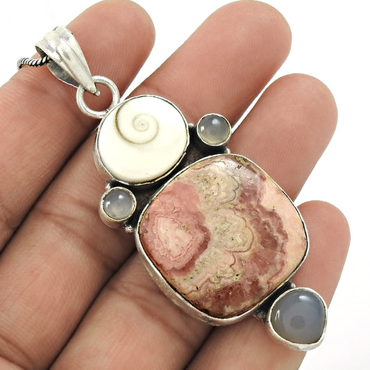 Natural Rhodochrosite Gemstone 925 Sterling Silver Pendant Ethnic For Girls Z3