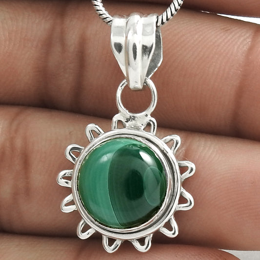 Gift For Women Pendant Tribal 925 Sterling Silver Natural Malachite Gemstone E16