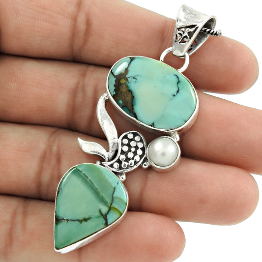 Christmas Gift 925 Sterling Silver Natural Turquoise Gemstone Pendant Tribal A4