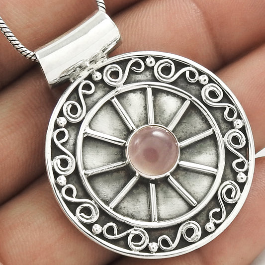 Christmas Gift 925 Silver Natural Rose Quartz Gemstone Pendant Boho E8