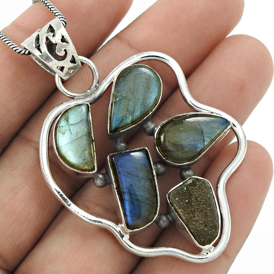 Natural Labradorite Gemstone 925 Sterling Silver Pendant Bohemian For Girls C5