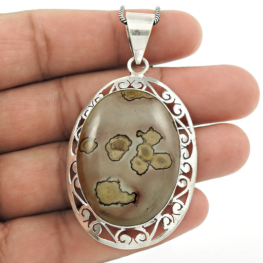 Natural Coffee Bean Jasper Gemstone Pendant Ethnic 925 Silver For Women D5