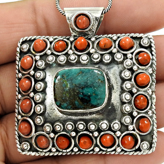 Christmas Gift Pendant Ethnic 925 Sterling Silver Natural Turquoise Gemstone D6