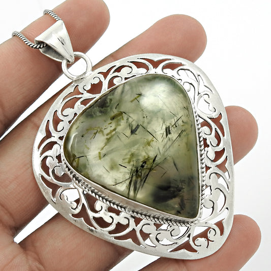 Christmas Gift Natural Black Rutile Gemstone Pendant Ethnic 925 Silver F6