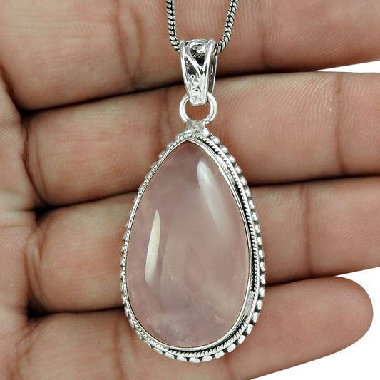 Halloween Gift 925 Sterling Silver Natural Rose Quartz Gemstone Jewelry Pendant