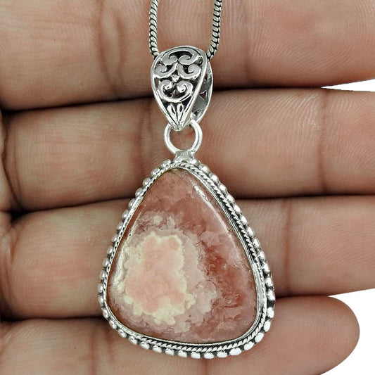 Natural Rhodochrosite Gemstone 925 Sterling Silver Pendant Tribal For Girls N4