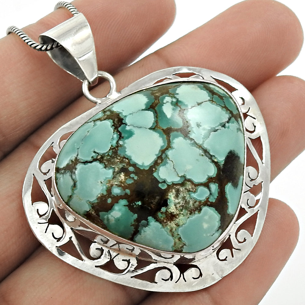 Natural Turquoise Gemstone 925 Sterling Silver Pendant Tribal For Girls G6