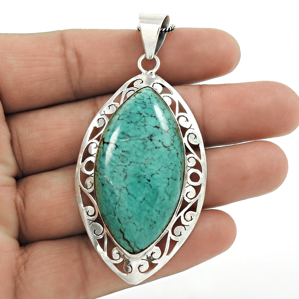 Natural Turquoise Gemstone Pendant Boho 925 Sterling Silver Jewelry For Girls H6