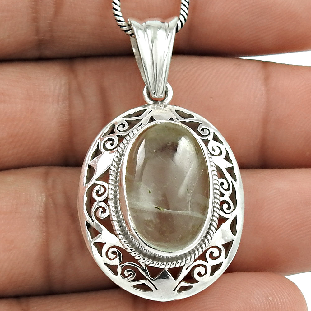 Christmas Gift Natural Rutilated Quartz Gemstone Pendant 925 Sterling Silver F3