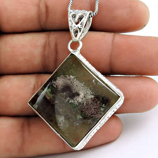 Natural Lodolite Gemstone Jewelry 925 Sterling Silver Pendant Boho For Girls H15