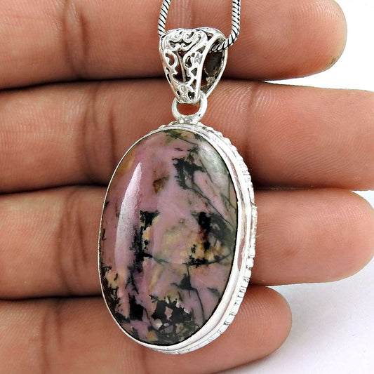 Natural Rhodochrosite Gemstone Pendant Bohemian 925 Sterling Silver For Women S8