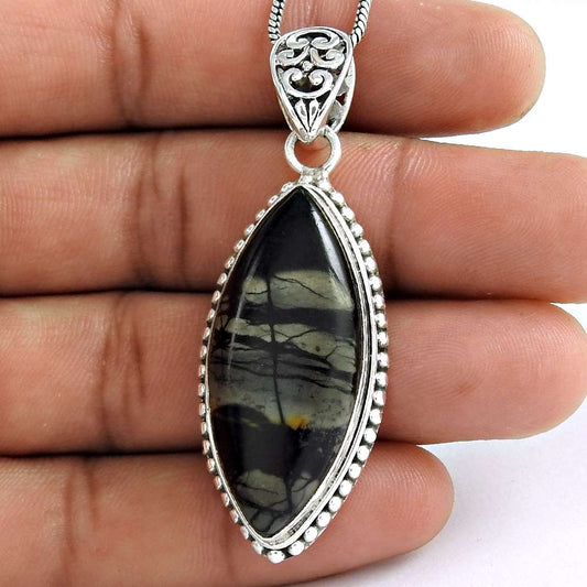 Anniversary Gift For Her Natural Outback Jasper Pendant Boho 925 Silver O53