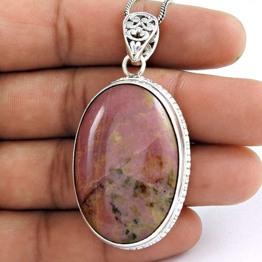 Gift For Her 925 Silver Natural Rhodochrosite Gemstone Pendant Tribal N11