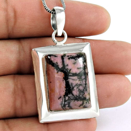 Gift For Women Pendant Boho 925 Sterling Silver Natural Rhodonite Gemstone Z14