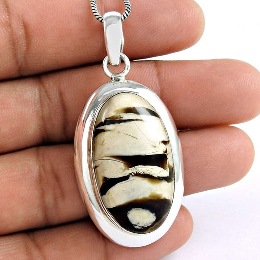 Natural Peanut Wood Gemstone Pendant Vintage 925 Sterling Silver Jewelry A15