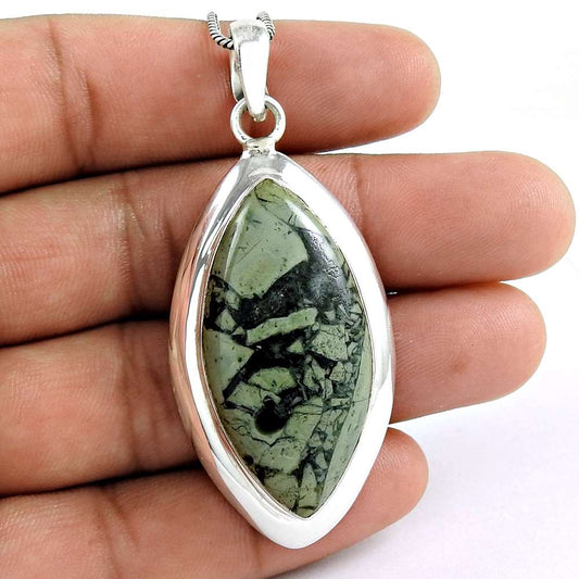 Natural Jasper Gemstone Pendant Tribal 925 Sterling Silver Jewelry For Girls B15