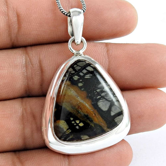 Natural Ocean Jasper Gemstone 925 Sterling Silver Pendant Vintage For Women W3