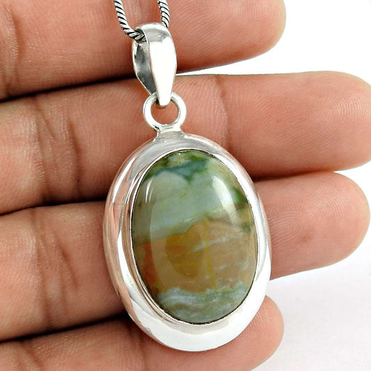 Wedding Gift For Her 925 Silver Natural Ocean Jasper Pendant Bohemian H13