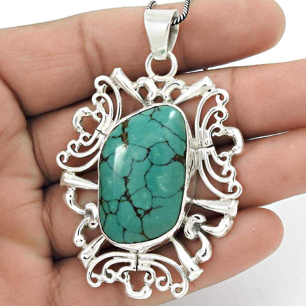 Christmas Gift 925 Sterling Silver Natural Turquoise Gemstone Pendant Boho P5