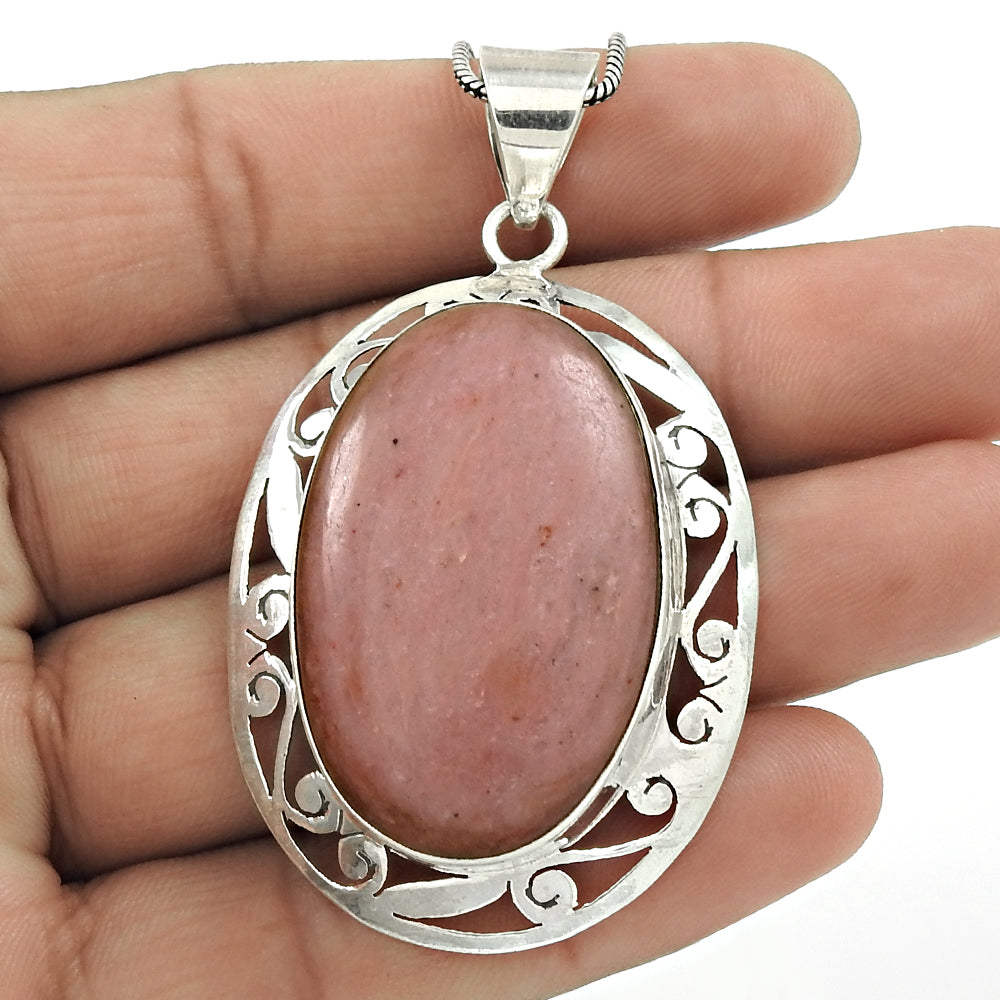 Natural Rhodonite Gemstone Pendant 925 Sterling Silver Indian Jewelry J6