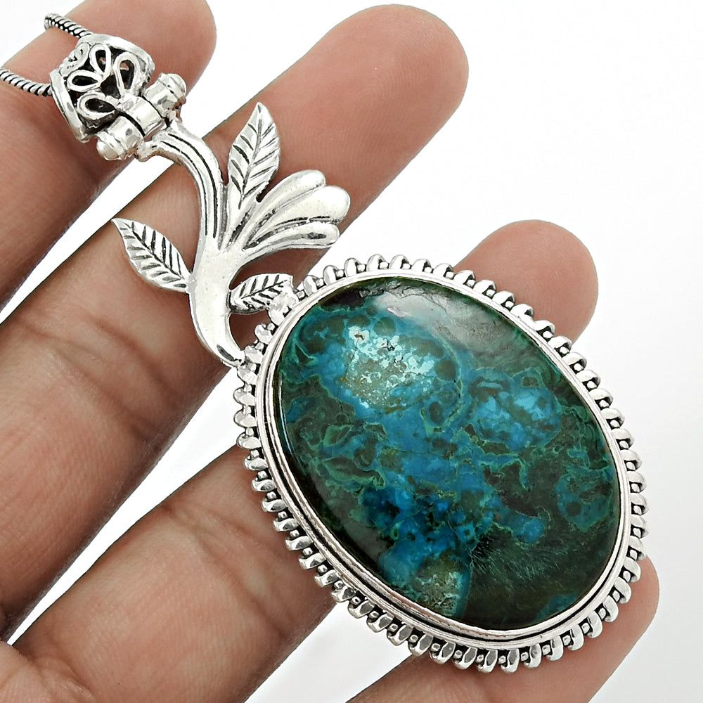 Birthday Gift For Her Natural Azurite Gemstone Pendant Ethnic 925 Silver G5