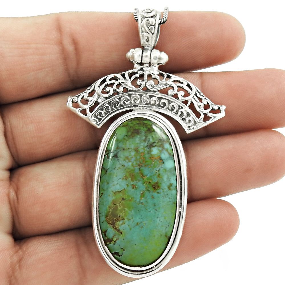 Tibetan Turquoise Gemstone Bohemian Pendant 925 Sterling Silver Anniversary Gift