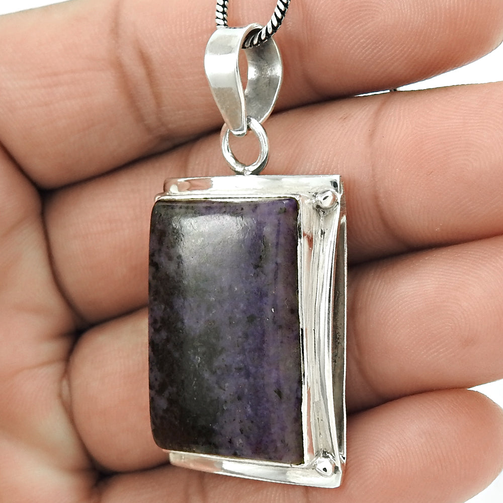 Natural Charoite Gemstone Pendant Bohemian 925 Sterling Silver For Girls H5