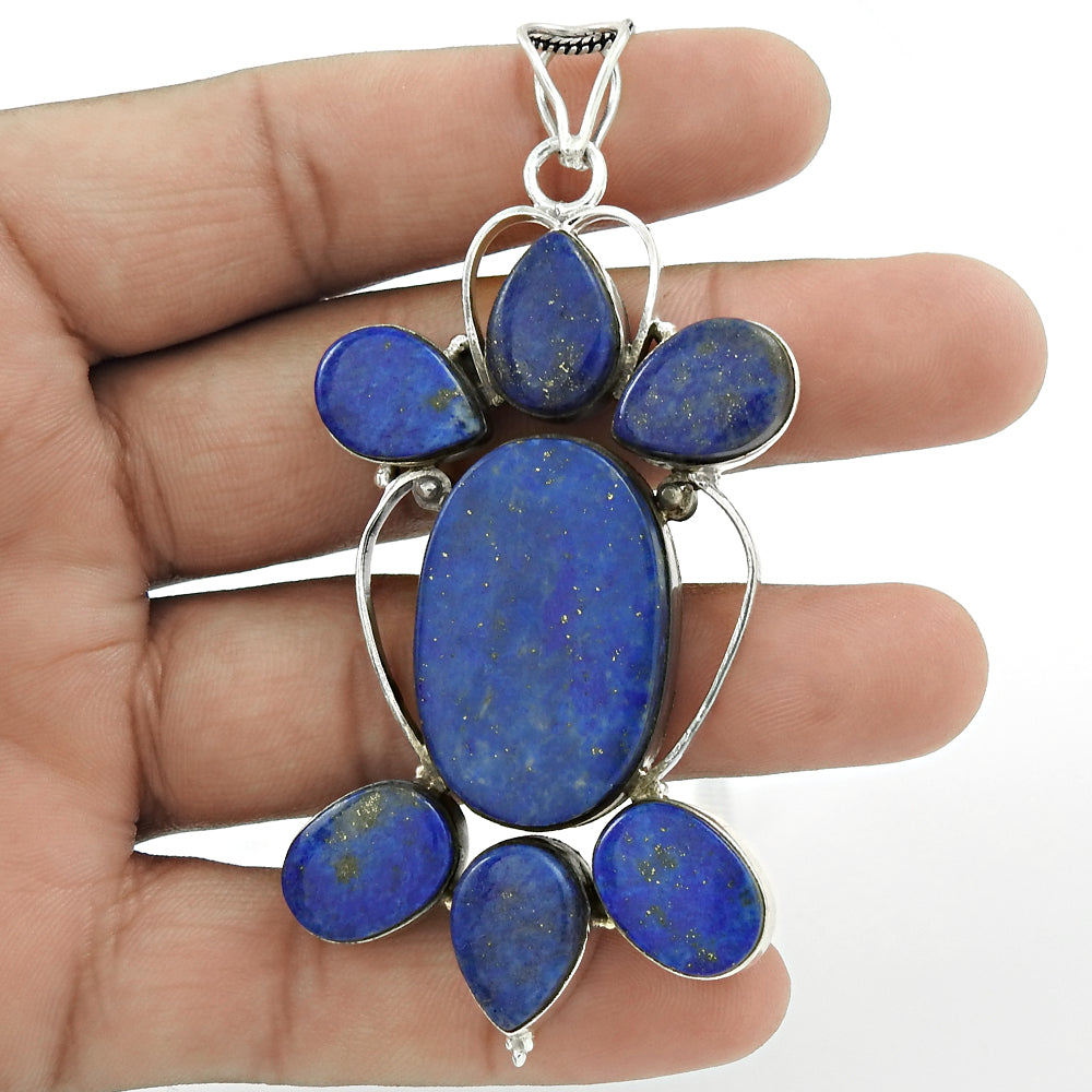 Christmas Gift Natural Lapis Lazuli Pendant Tribal 925 Silver W6